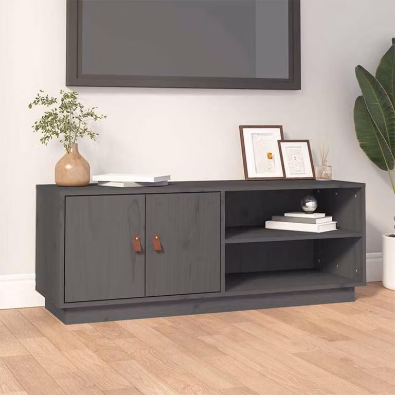 vidaXL Mobile Porta TV in Legno di Pino Massello Grigio con Stile Rustico L: 105 cm, P: 34 cm, H: 40 cm