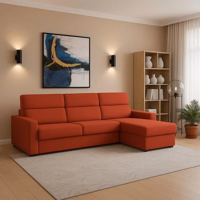 Divano angolare DMORA arancione con penisola reversibile e rivestimento sfoderabile Made in Italy L/P: 280 x 160 cm
