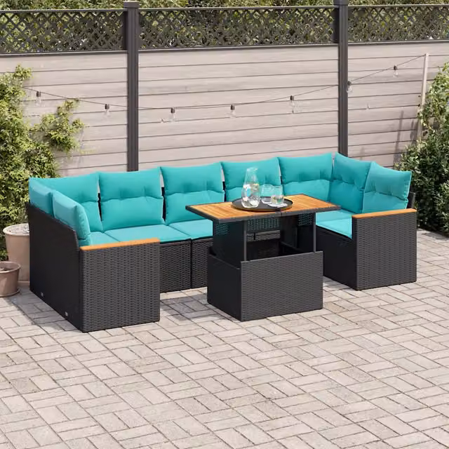Set Divani da Giardino con Cuscini 8 pz Nero in Polyrattan 3327459