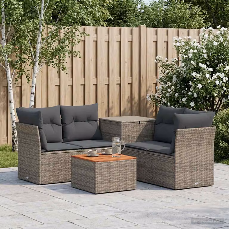 Set di divani da giardino vidaXL in polyrattan con tavolo da caffè, 6 pezzi, Grigio e Antracite
