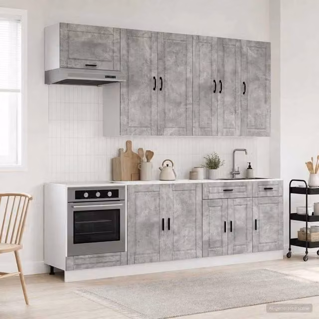 Unità cucina moderna vidaXL PORTO composta da 8 pezzi in colore grigio cemento e legno ingegnerizzato