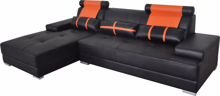 Design Leder Polster XXL Sitz Zimmer Wohn Sofa USB Designer Eck Garnitur Orange
