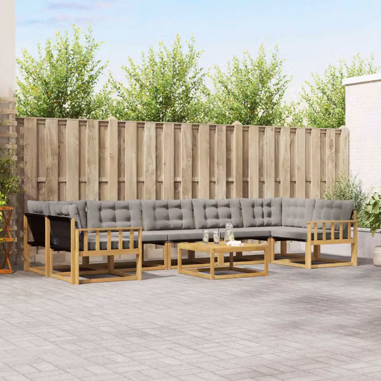 vidaXL Set di divani da esterno a forma di U composto da 8 pezzi in legno di acacia con tavolino da caffè, colore bianco e grigio