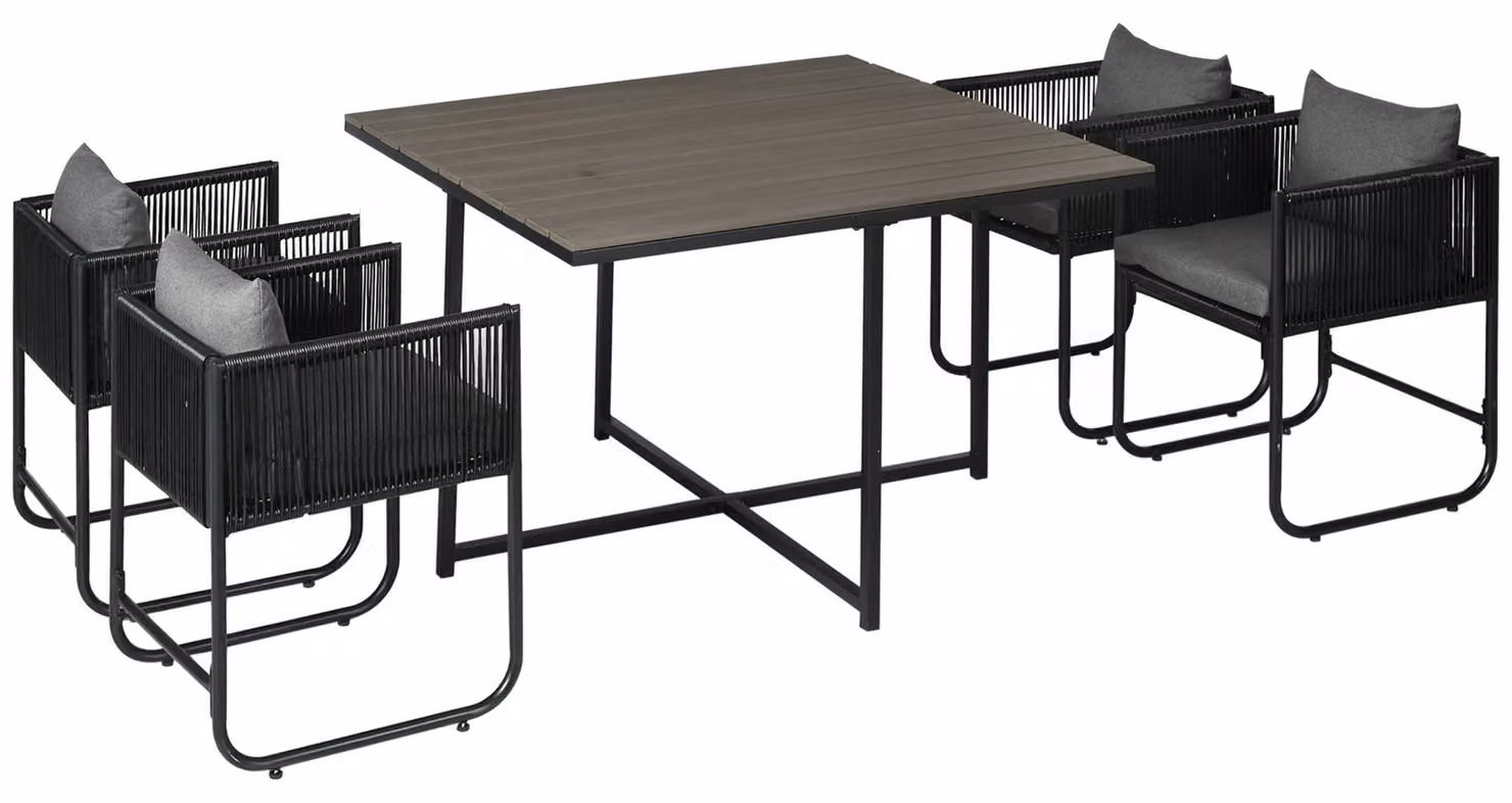 Set da giardino Outsunny in polyrattan, 5 pezzi: tavolo da pranzo con 4 sedie, grigio