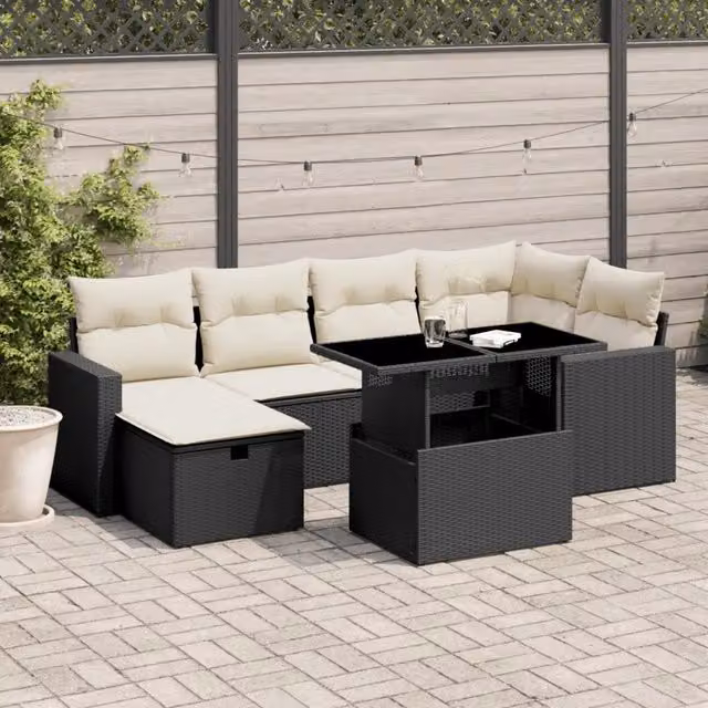 Set Divani da Giardino con Cuscini 7pz Nero Polyrattan 3274816
