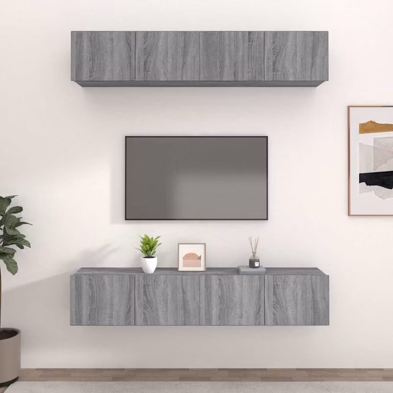 Set di 4 mobili TV sospesi vidaXL in legno MDF grigio opaco L: 80 cm, P: 30 cm, H: 30 cm