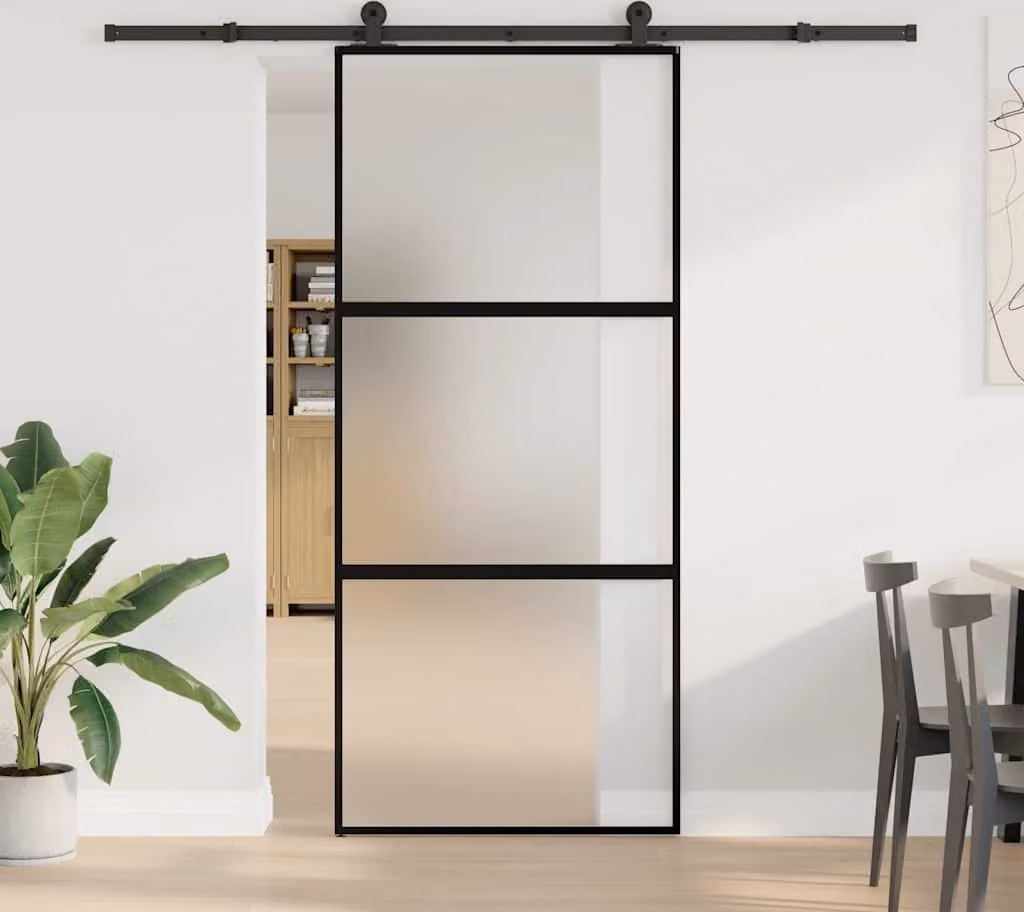 Porta Scorrevole Ferramenta 90x205 cm Vetro Temperato Alluminio