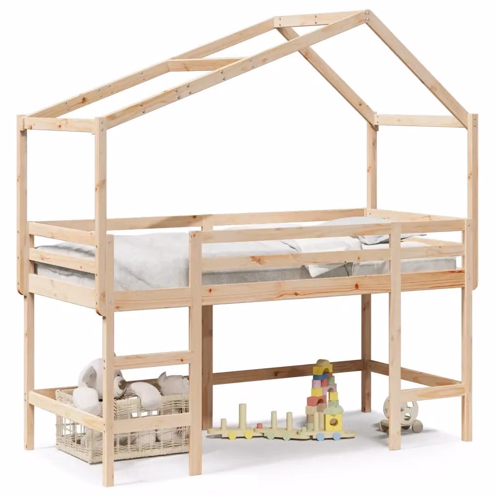 vidaXL Letto Soppalco per Bambini con Scala e Tetto in Legno Massello di Pino, L 200 x P 80 x H 144,5 cm – 2