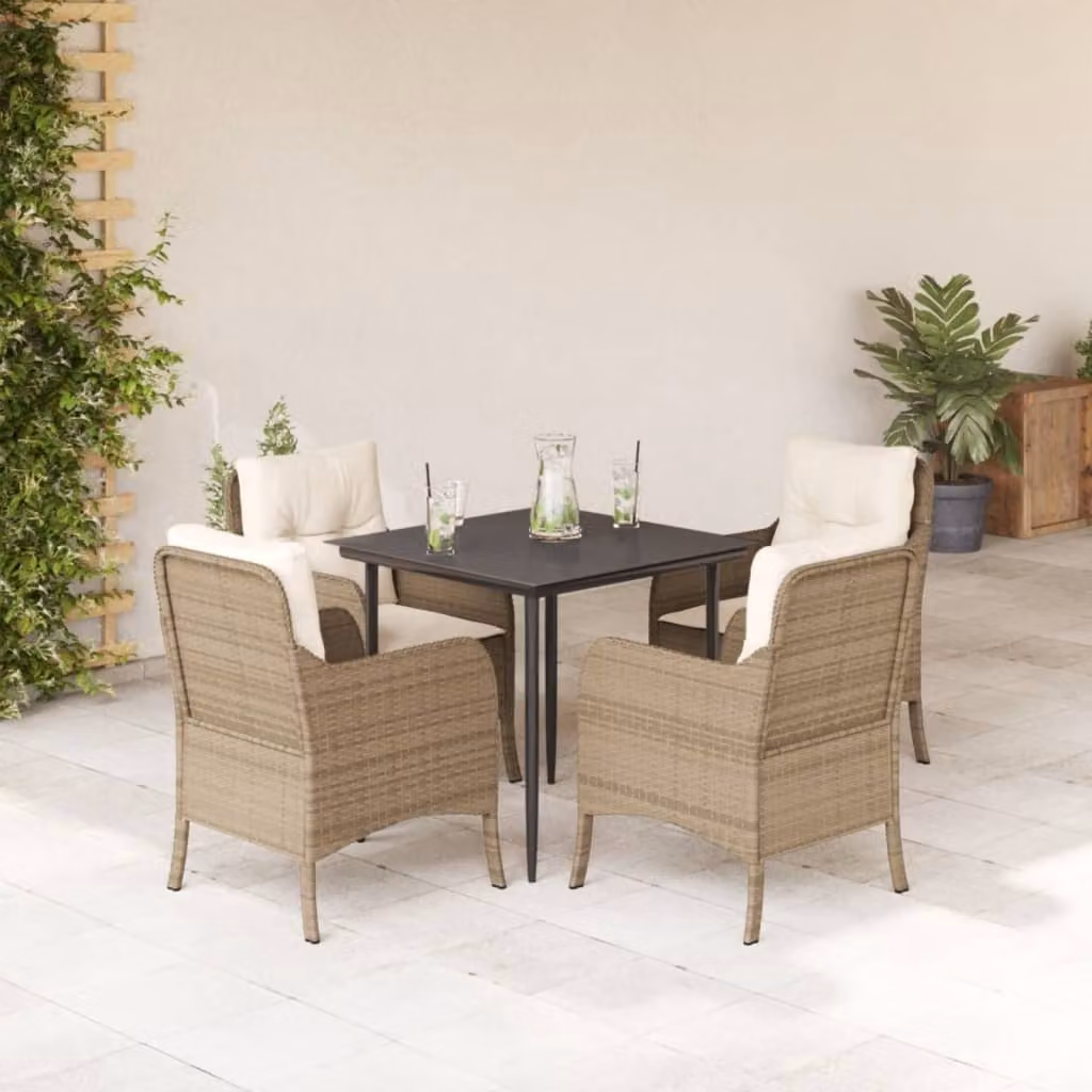 Maison Exclusive - Set da Pranzo da Giardino 5 pz con Cuscini Beige in Polyrattan