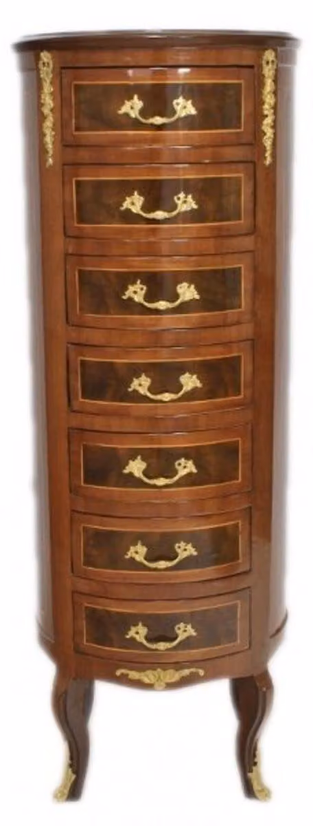 Comò in stile barocco "Casa Padrino", in mogano con finitura dorata, dotato di 7 cassetti, forma rotonda, dimensioni approssimative: 120 x 45 x 45 cm
