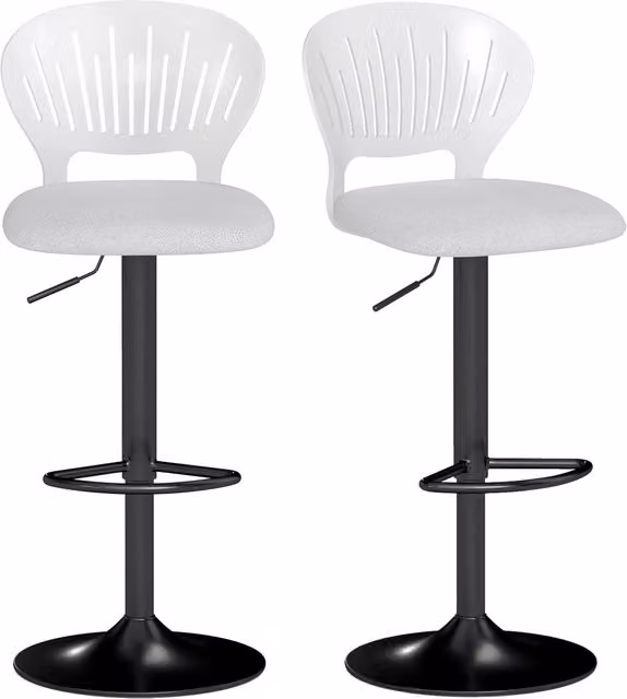 Set di 2 Sgabelli da Bar Zephmum Regolabili in Altezza con Seduta in Tessuto Bianco e Struttura in Metallo Matt