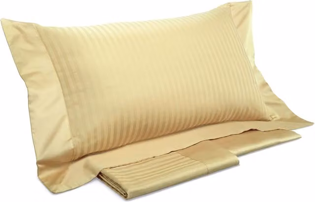 Set Copripiumino Mitera Giallo con Lenzuolo e Federe in Cotone Jacquard a Righe, L/P/H: 250 x 200 x 30 cm con Lenzuolo 160 x 200 cm e Federe 40 x 80 cm
