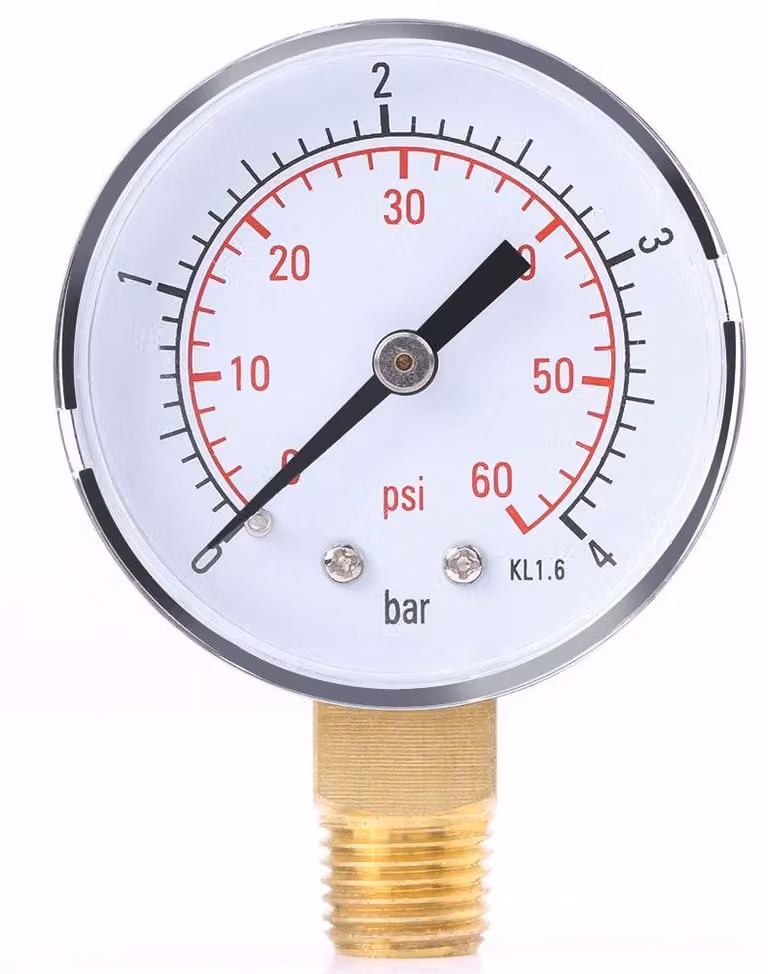 Manometro mini, scala doppia 0-4 bar / 0-60 psi, attacco NPT