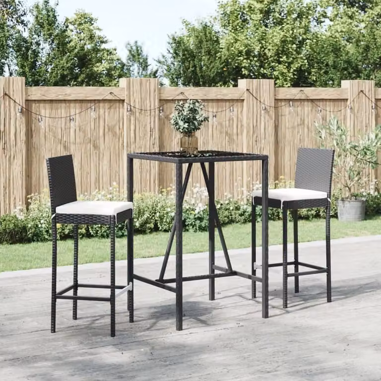 Maison Exclusive - Set da bar da giardino 3 pezzi con cuscini in polyrattan nero