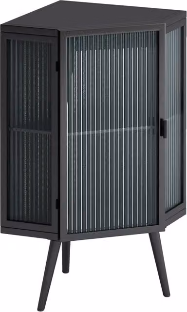 Mobile angolare nero 80 cm con due ripiani in metallo e vetro temperato per bagno, soggiorno e camera da letto