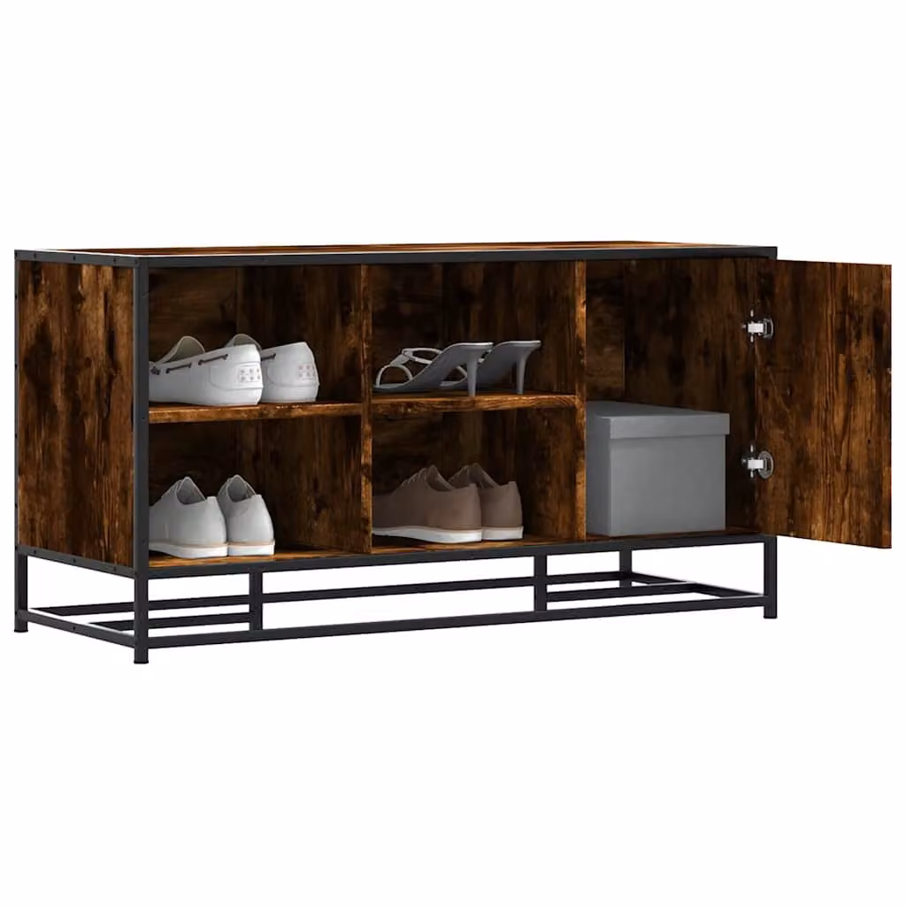 Scarpiera vidaXL in Rovere Fumo con ante a battente e ripiani, L 100 cm x P 40 cm x H 53,5 cm, in Truciolato e Metallo, Colore Marrone