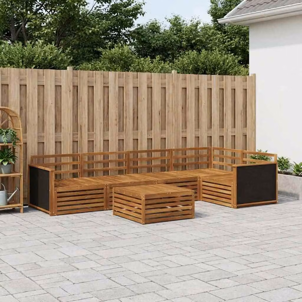 vidaXL Set di divani da esterno a L in legno di acacia marrone con cuscini e tavolino da giardino