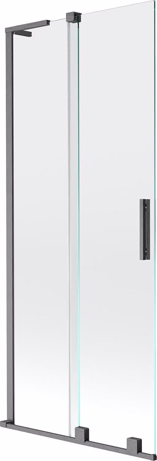 Mexen Velar L paravento da bagno a 2 ante scorrevoli 85 x 150 cm, trasparente, grigio canna di fucile spazzolato