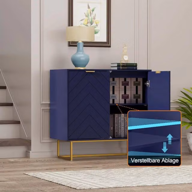 UEV Madia Buffet con 2 Ante e Ripiani Regolabili Mobile Multiuso per Soggiorno e Salotto in Legno e Metallo 80x40x77,5 cm Blu