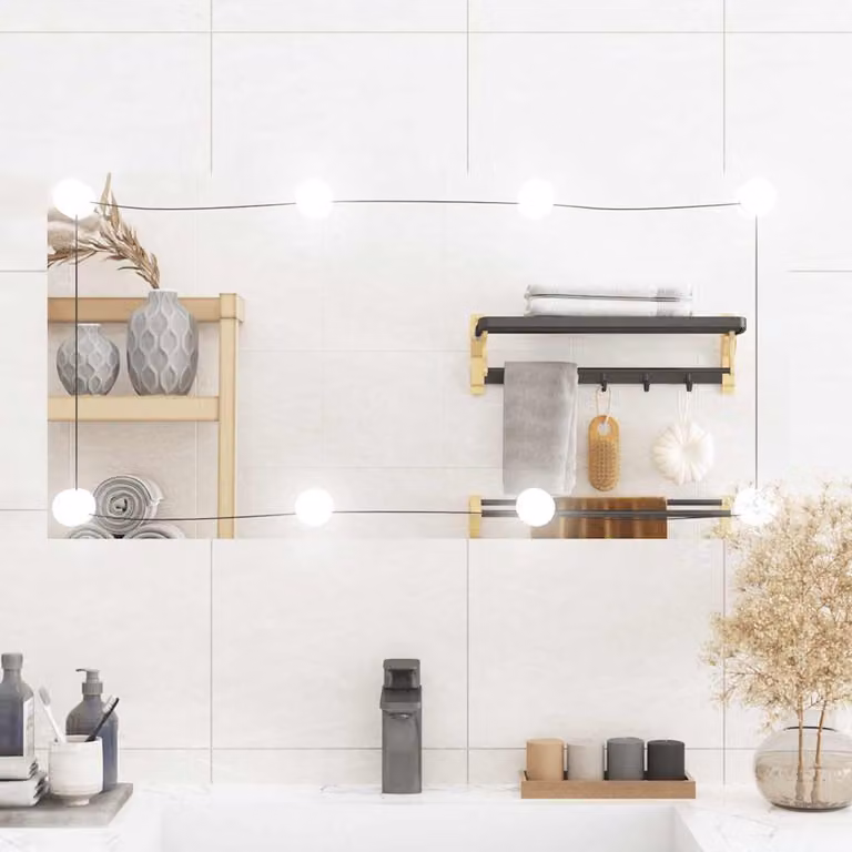 Specchio da parete rettangolare con luci LED vidaXL, colore argento e bianco, L: 40 cm, H: 80 cm