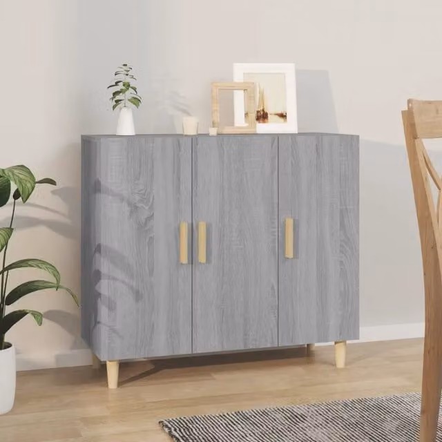 Credenza classica vidaXL in legno MDF grigio per sala da pranzo L: 90 cm, P: 34 cm, H: 80 cm