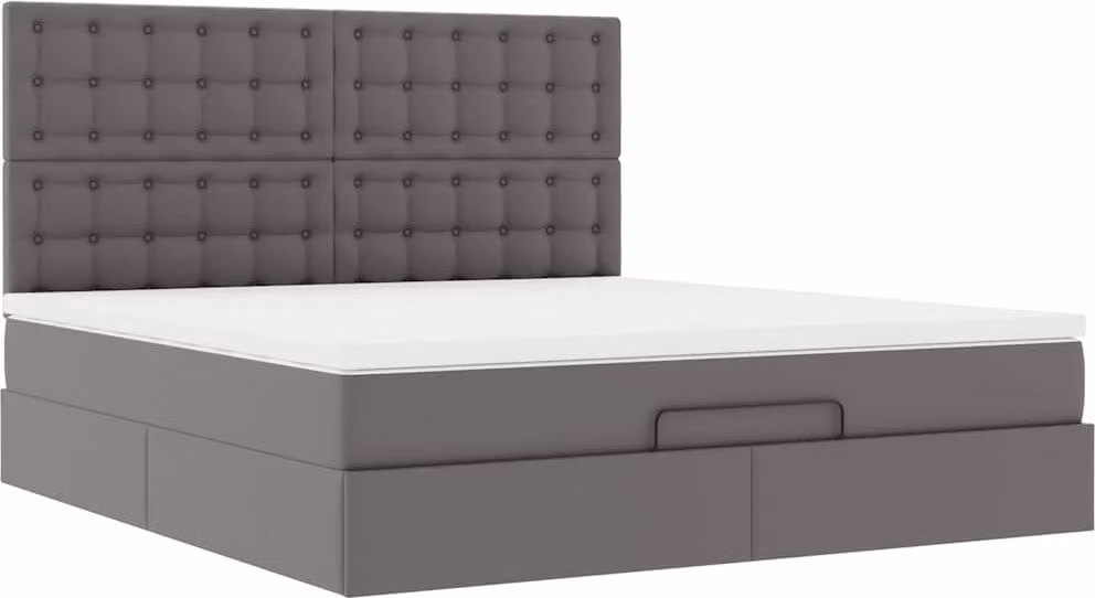 Struttura Letto Pouf con Materasso Grigio 160x200 cm Pelle finta