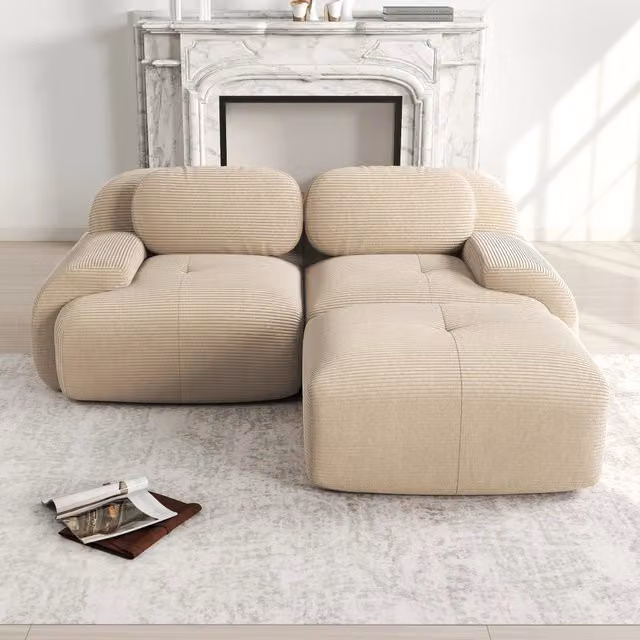 Divano Angolare Modulare in Tessuto ¨C MINIMAL ¨C Beige, Braccioli Curvi, Morbido