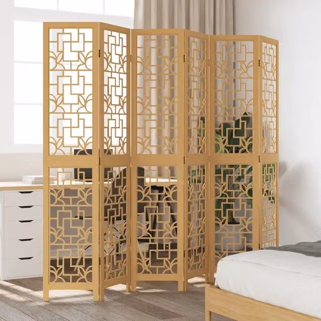 Divisorio Ambienti Moderno vidaXL in Legno di Paulownia Marrone con 6 Pannelli Geometrici H: 215 cm x L: 200 cm