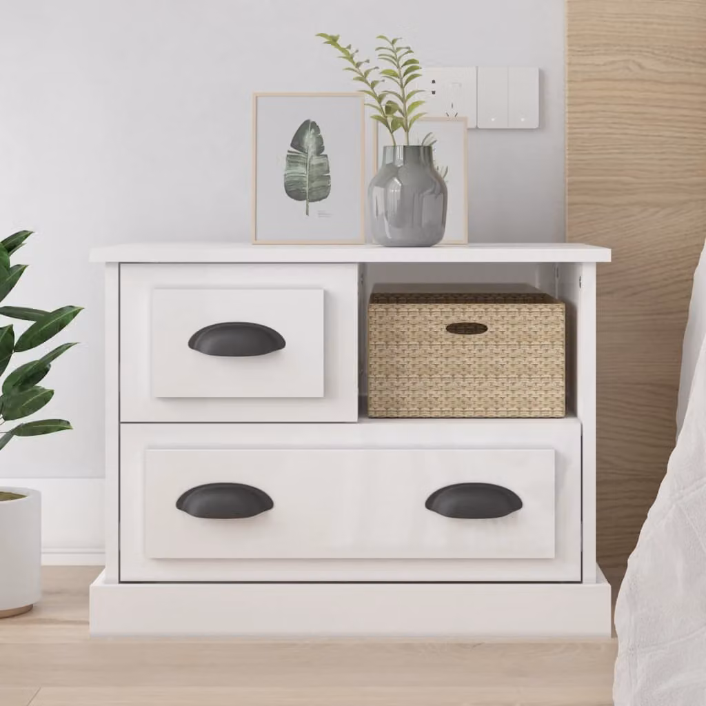 Comodino moderno vidaXL bianco lucido L: 60 cm, P: 39 cm, H: 45 cm