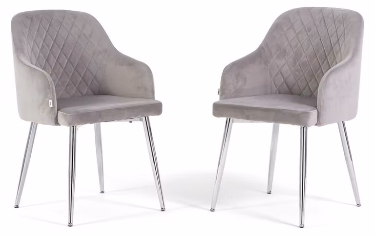 Set di 2 sedie imbottite TESSA in velluto con braccioli, schienale alto e gambe in metallo, design elegante e moderno - grigio chiaro/argento