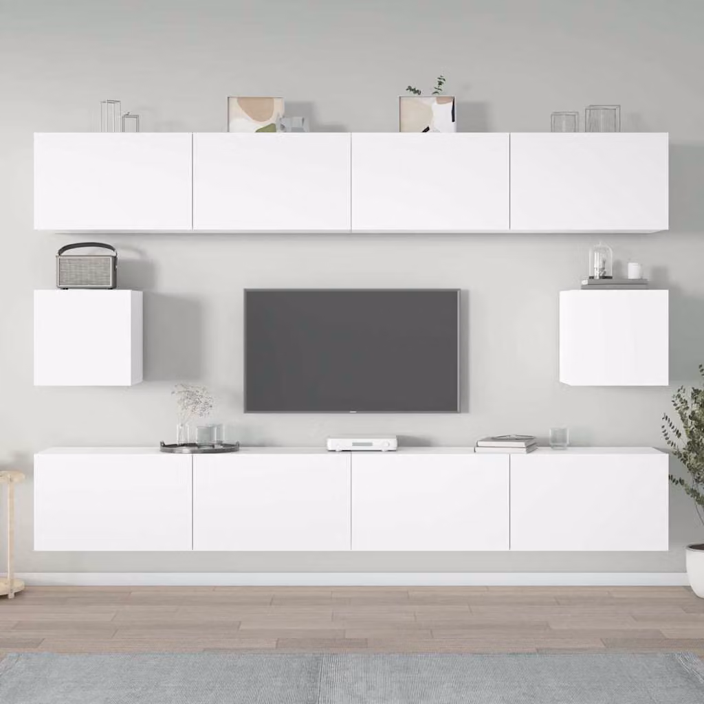 Set di mobili porta TV da soggiorno vidaXL in 6 pezzi bianco in legno e MDF con design classico a parete – 1