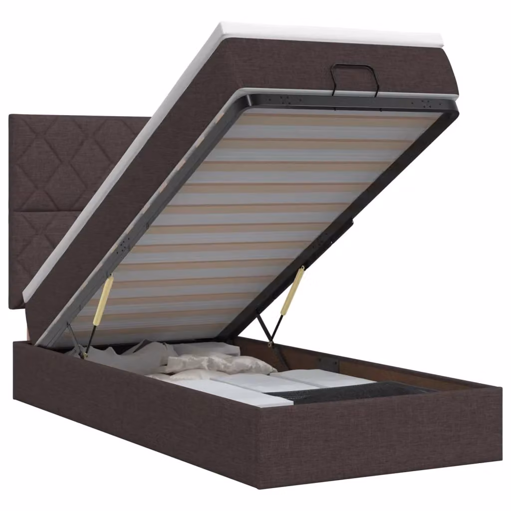 Letto ottomano con contenitore a sollevamento vidaXL in tessuto marrone e bianco L/P/H: 190 x 90 x 140 cm – 2