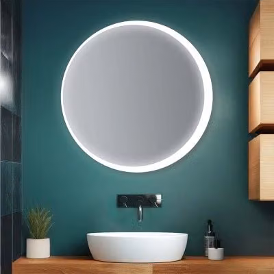Specchio da bagno rotondo INBAGNO con retroilluminazione LED bianco, larghezza: 90 cm