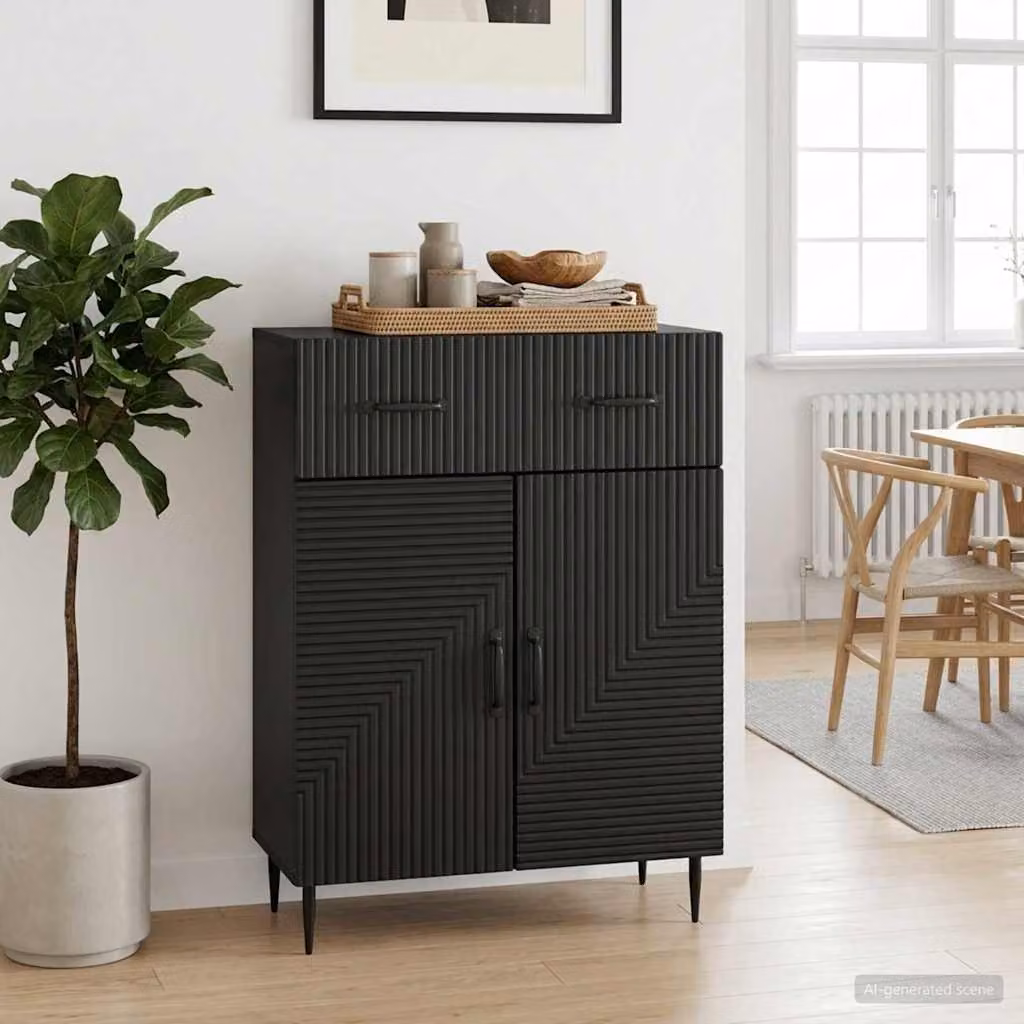 Credenza moderna vidaXL in legno ingegnerizzato e metallo, colore nero opaco, L: 66 cm, P: 34,5 cm, H: 89,5 cm