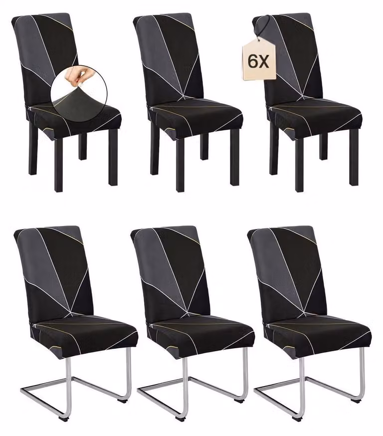 Set di 6 copri-sedia geometrici, elasticizzati, moderni e universali