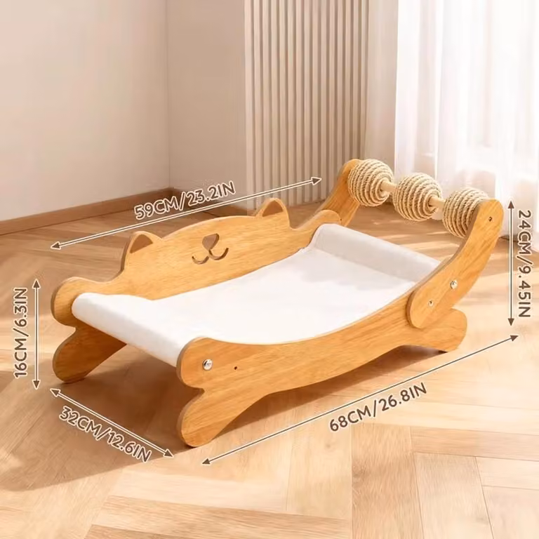 Tavola per graffiare i gatti - Giocattolo per graffiare curvo - 3 palline di sisal - Ampia superficie - Legno - Superficie piana - Ideale per gatti domestici