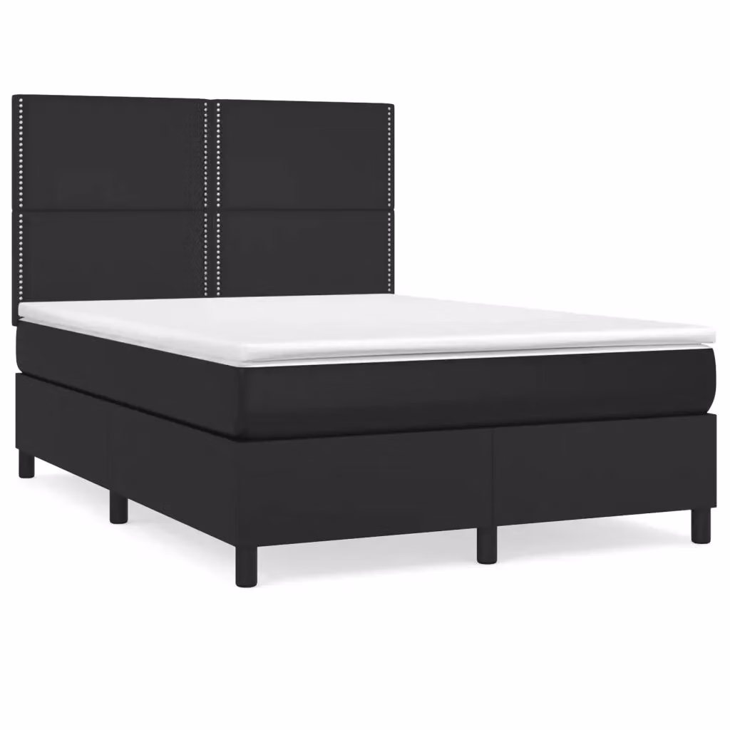 Letto a Molle Ibrido vidaXL con Materasso in Similpelle Nero e Bianco L/P/H: 203 x 144 x 128 cm – 2