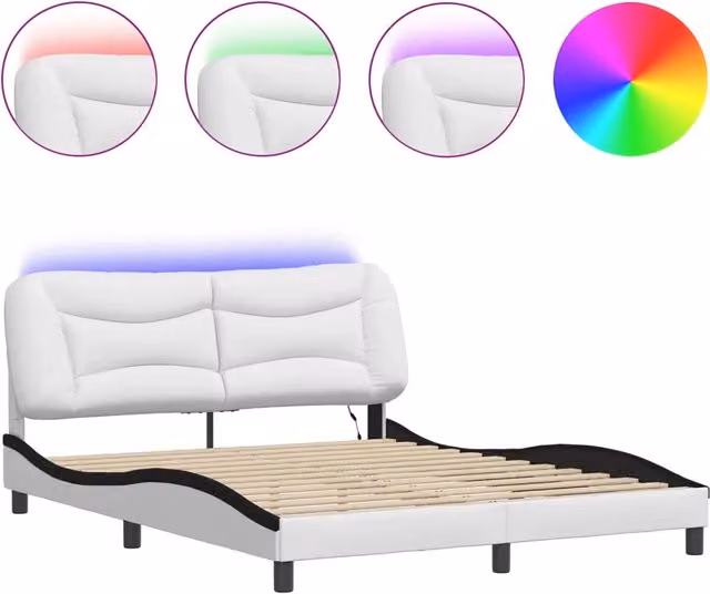 Letto matrimoniale | Letto per adulti | Giroletto con LED senza Materasso Hvar Bianco e Nero 160x200 cm