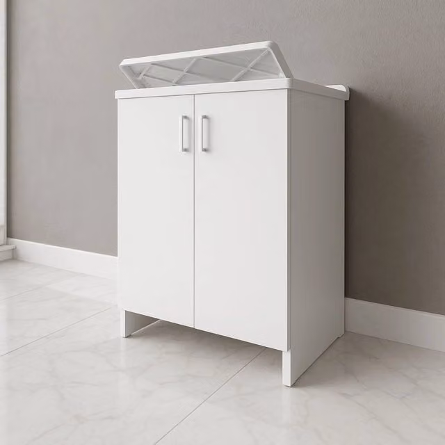 Mobile lavanderia bianco con lavabo in resina e doppia anta, L: 45 cm, P: 50 cm, H: 85 cm