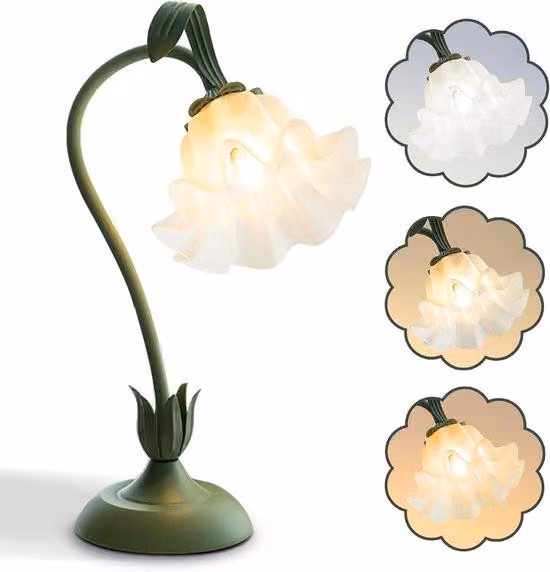 Lampada da lettura con motivo floreale - Lampada da notte a LED per la camera da letto, lampada retrò con motivo floreale - 3 livelli di luminosità - Decorazione per la camera da letto (verde)