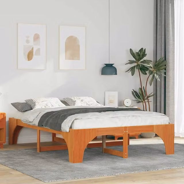 Struttura letto moderna vidaXL in pino massello marrone L/P/H: 200 x 140 x 40 cm – 1
