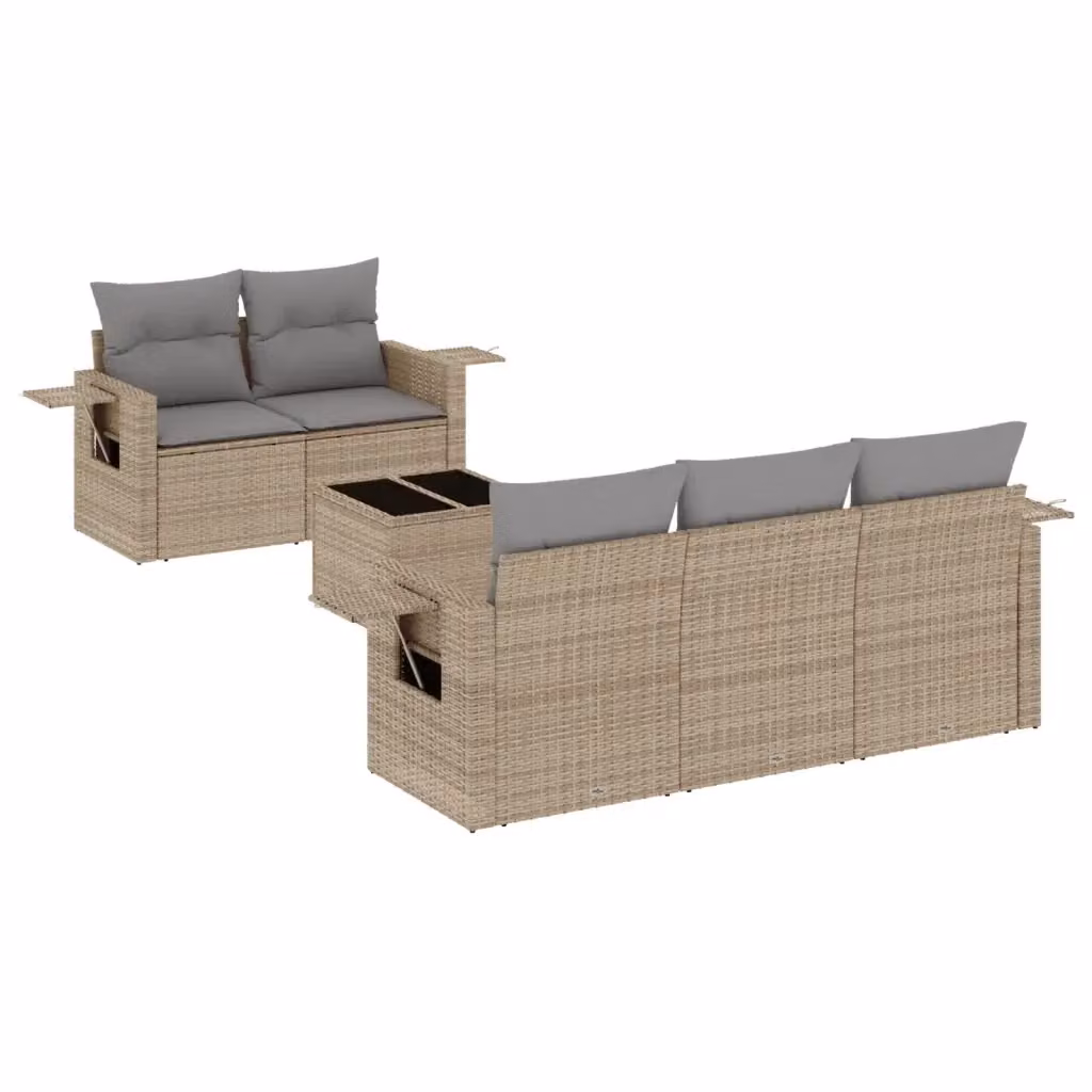 vidaXL Set Divano da Giardino 6 pz in Polyrattan con Cuscini Beige e Tavolino da Caffè Moderno – 2