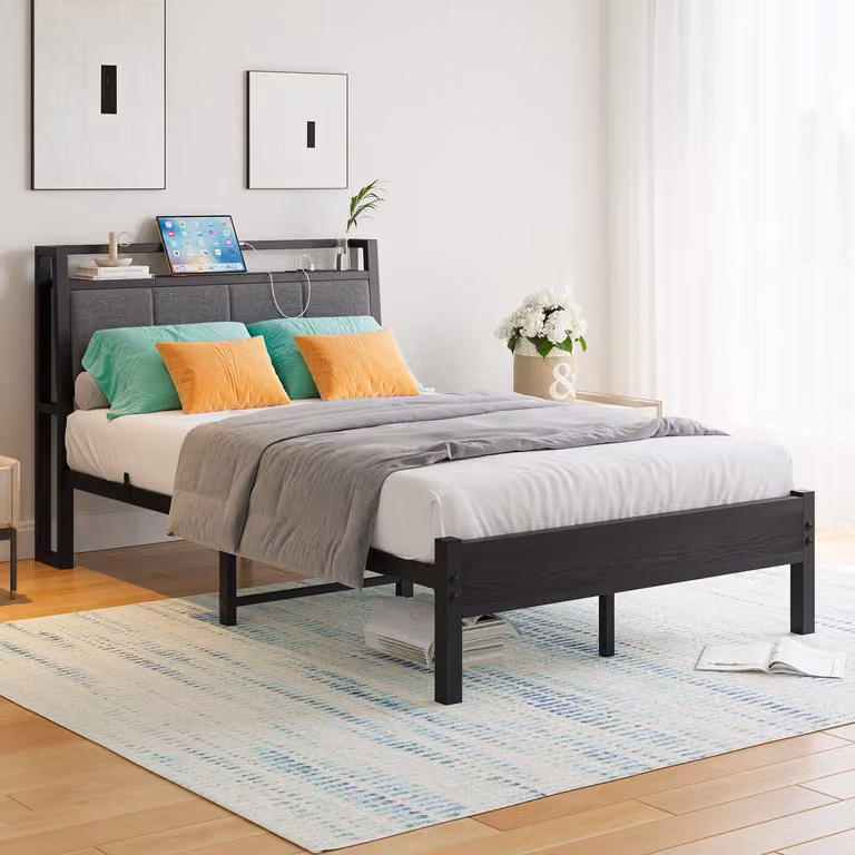 Letto matrimoniale in metallo, dimensioni 120x200 cm, con base di ricarica, design ergonomico e testiera imbottita