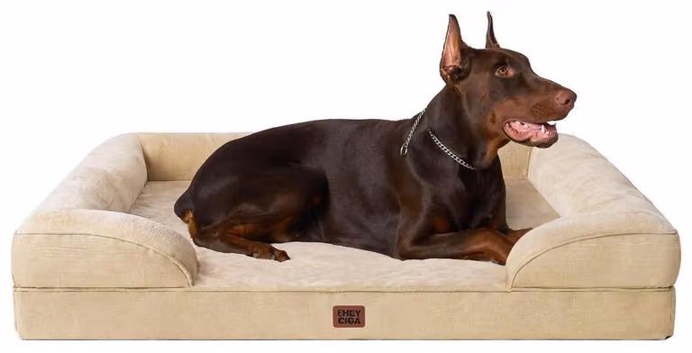Cuccia ortopedica per cani, 122x89 cm, color beige chiaro, con supporti per il collo, impermeabile e antiscivolo