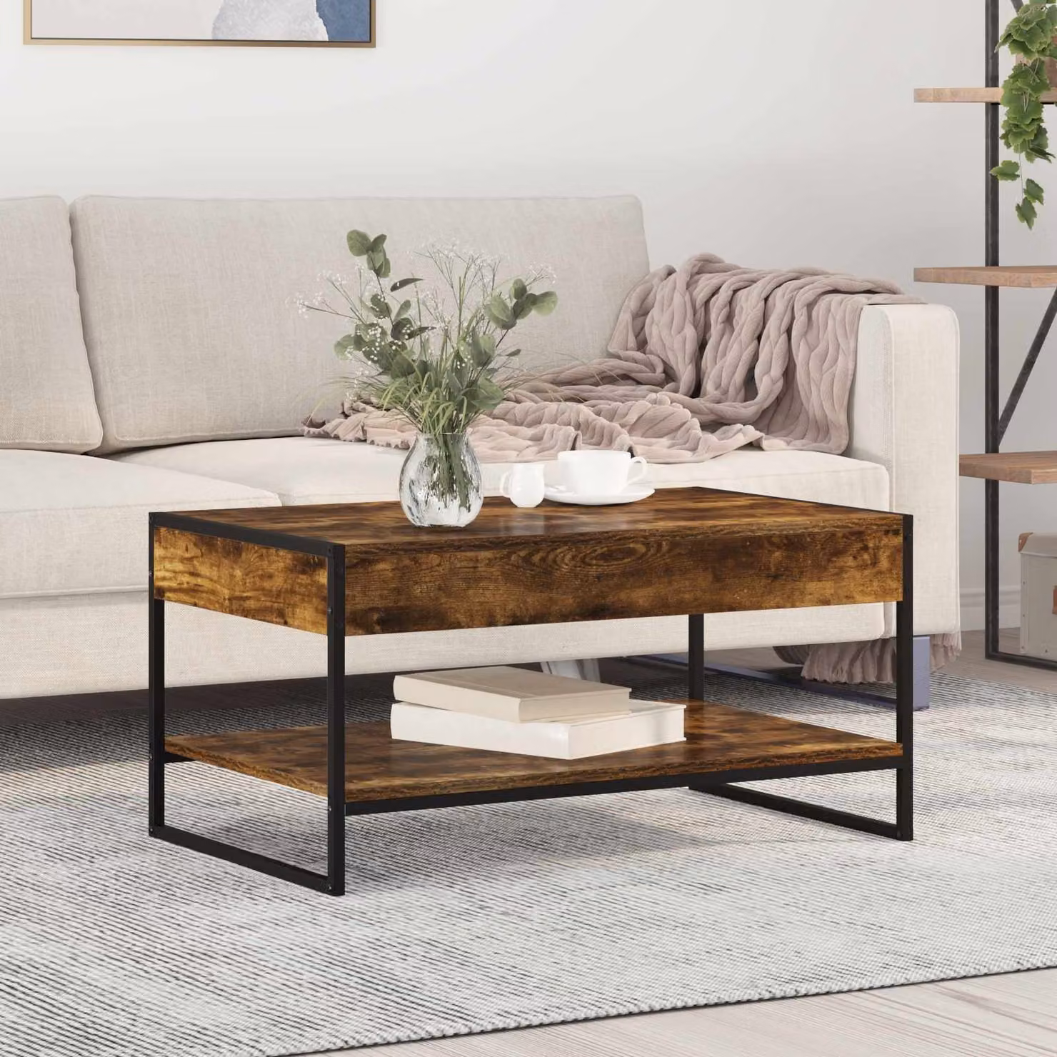 vidaXL Tavolino da salotto in stile industriale, colore marrone quercia, L 80 cm x P 50 cm x H 40 cm