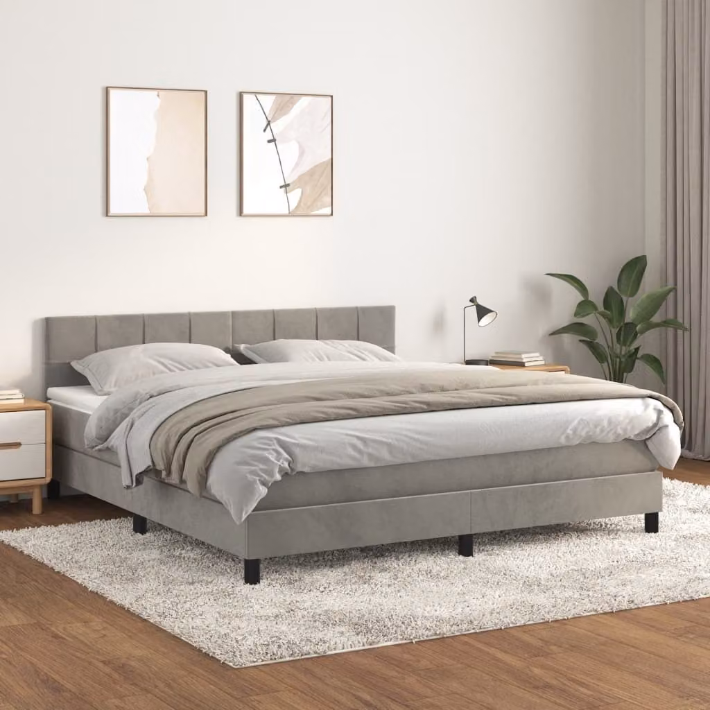 The Living Store Letto a molle con materasso grigio chiaro 160x200 cm in velluto