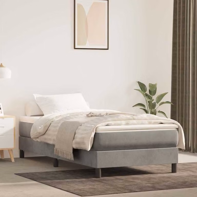 vidaXL Letto Ibrido con Giroletto a Molle e Materasso in Velluto Grigio e Bianco L: 200 cm, P: 80 cm, H: 25 cm