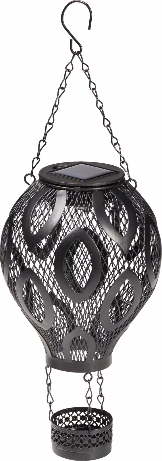 Lampada decorativa a LED a forma di mongolfiera in metallo con illuminazione solare e gioco di ombre in stile orientale, nera