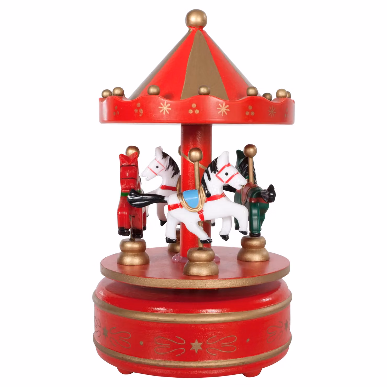 Carillon Giostrina Natalizia Musicale con Cavalli VESTIAMO CASA, Colore Rosso, Altezza: 20 cm – 3