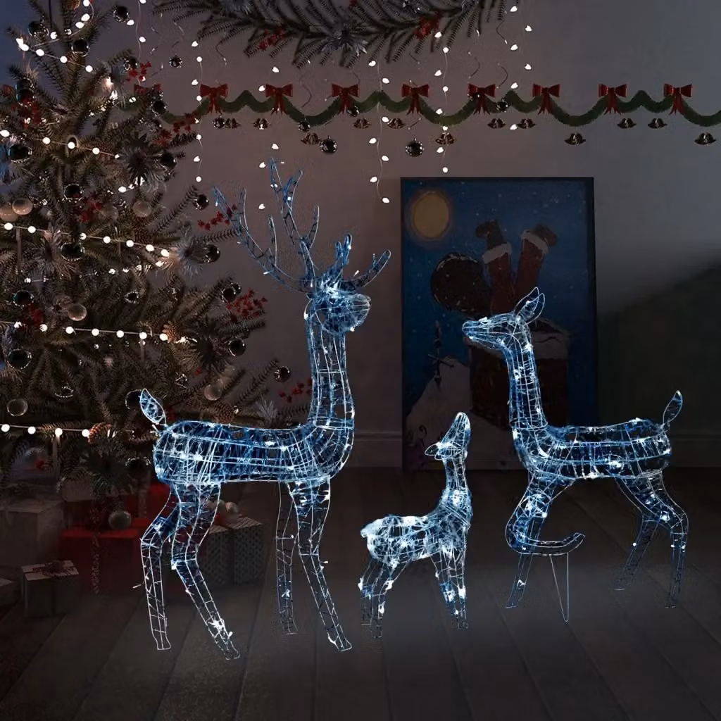 Decorazione Natalizia con Famiglia di Renne in Acrilico Trasparente e 300 LED Bianco Freddo CFW8648351 – 2